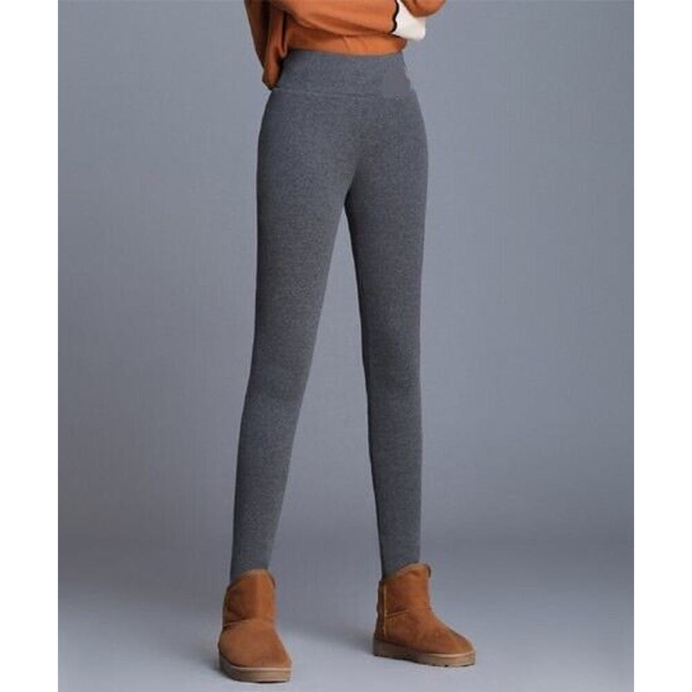 Los Angeles Boutique Fleece Lined Ribbed Thick Warm Leggings Gray NEW S